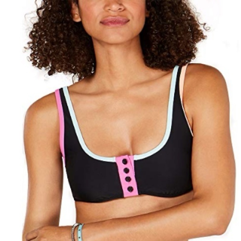 NWT HULA HONEY Black Multicolor Bikini Top